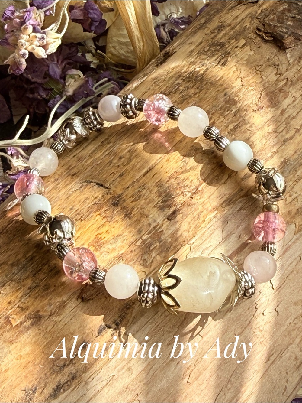 Alquimia Pink, White & Silver Carved Gemstone Bracelet